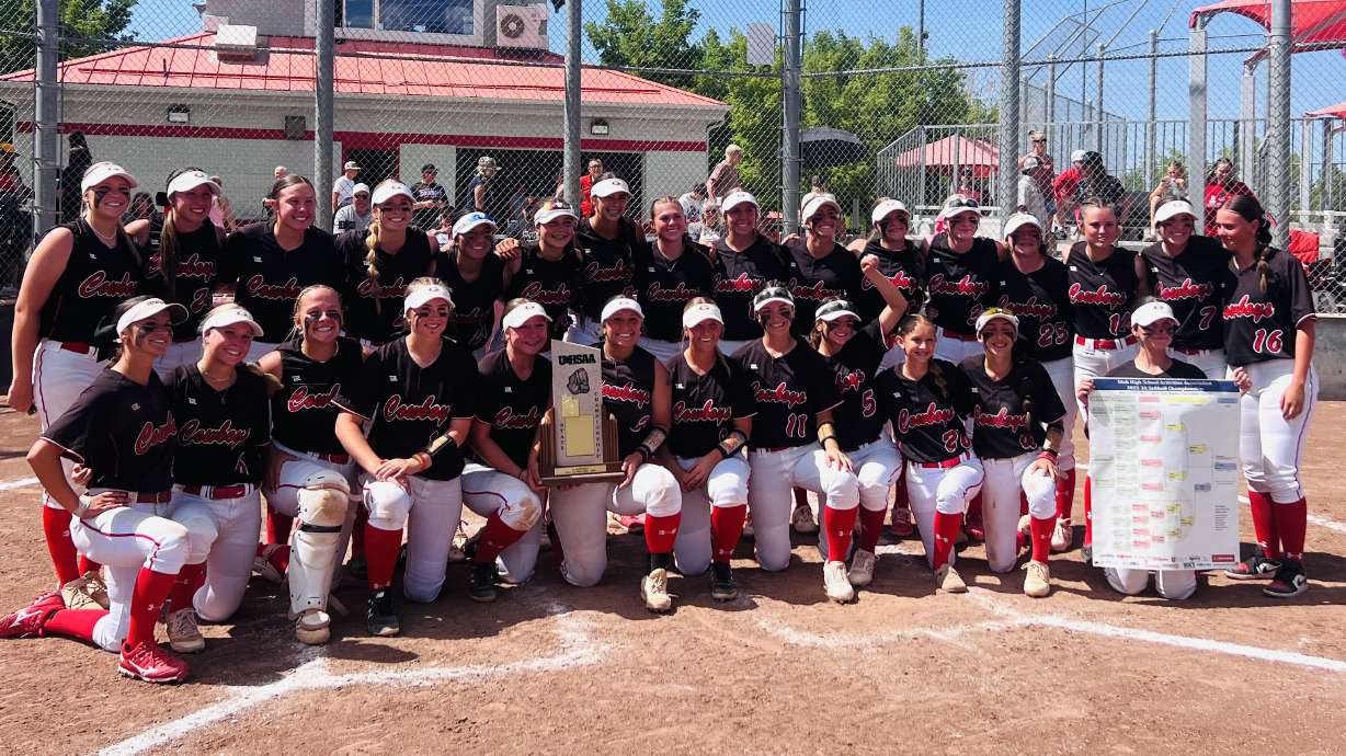 Grantsville's softball team poses as a team after claiming its third straight 3A title in Spanish Fork on May 10, 2025.