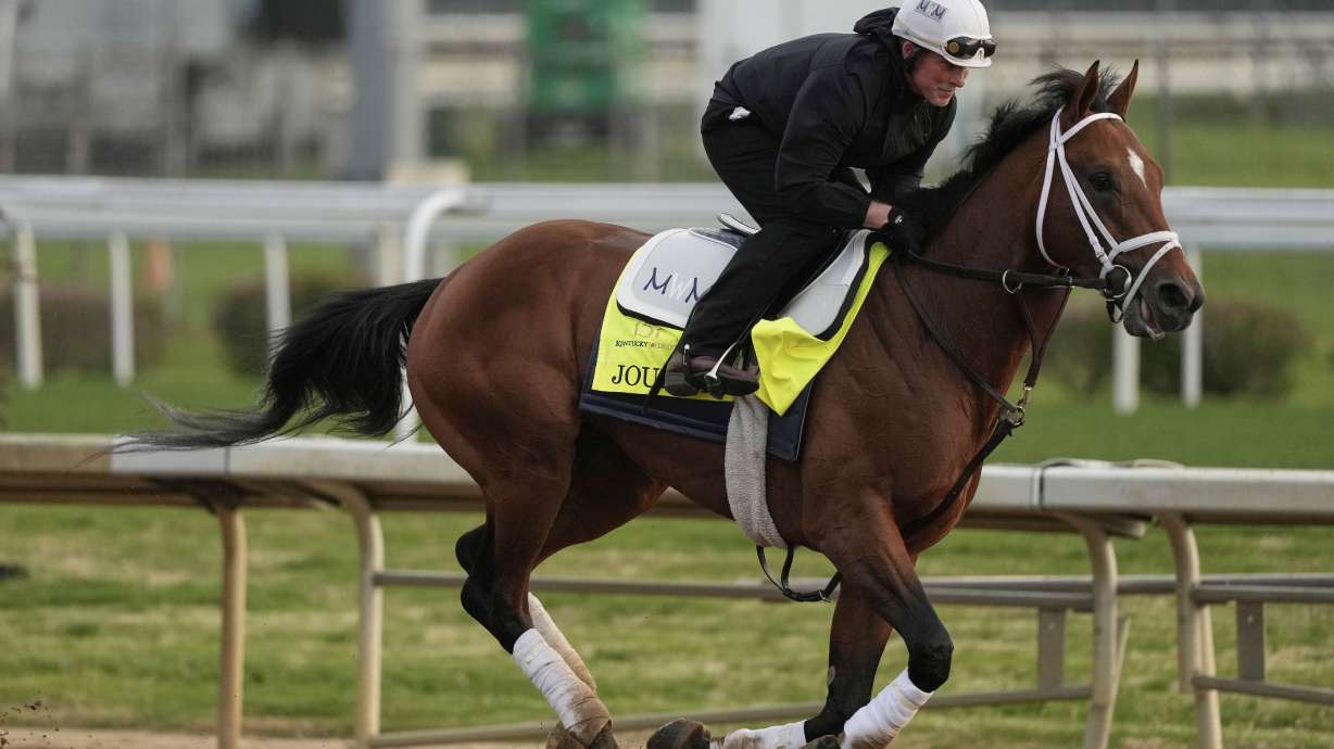 Kentucky Derby entrant Journalism works out at Churchill Downs Thursday, May 1, 2025, in Louisville, Ky.