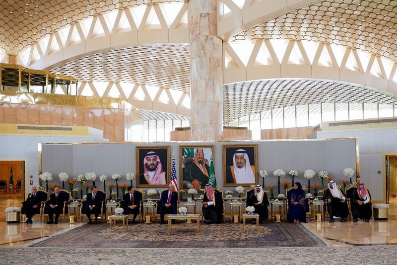 U.S. Secretary of State Marco Rubio, U.S. President Donald Trump, Saudi Crown Prince Mohammed Bin Salman and Mohammed bin Abdulrahman bin Abdulaziz, Deputy Governor of Riyadh Region, meet in Riyadh, Saudi Arabia, on Tuesday.