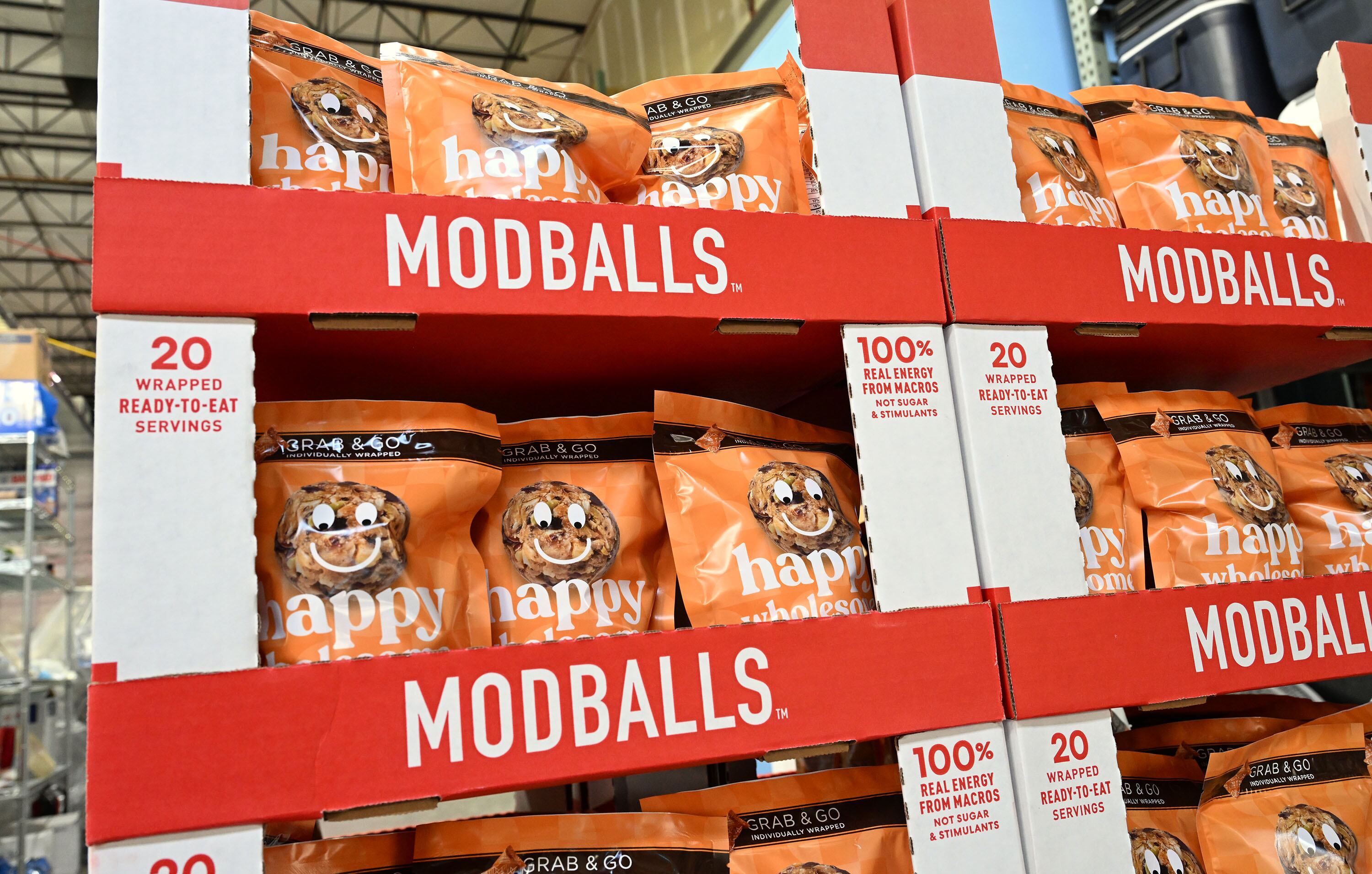 Modballs are displayed on a pallet at the Modballs warehouse and manufacturing shop in Pleasant Grove on April 28.