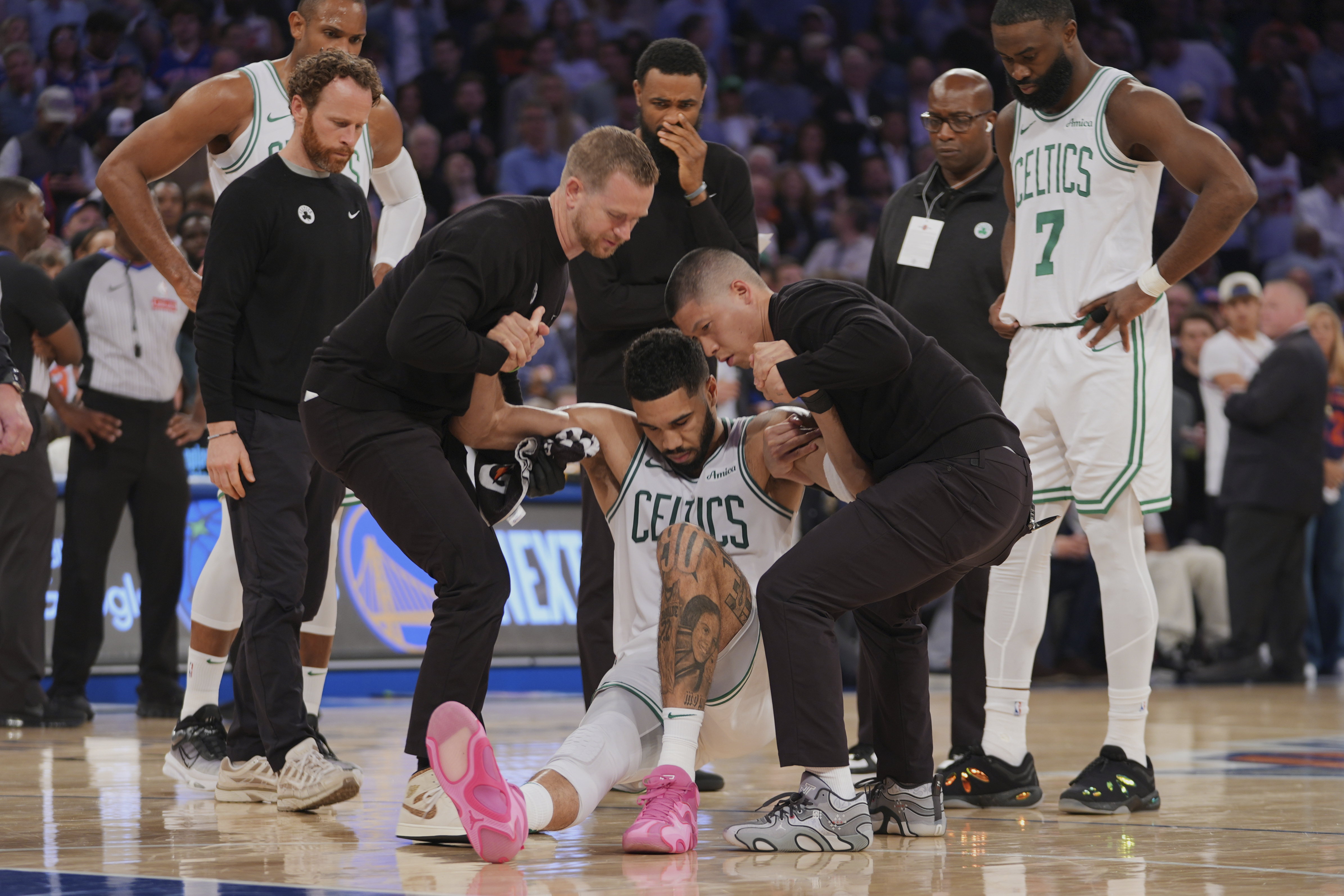 Tatum to miss remainder of playoffs after Achilles tendon surgery, imperiling Celtics' repeat hopes