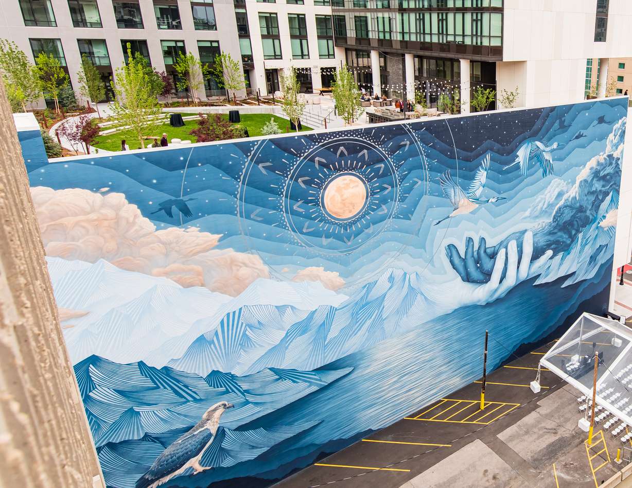 The new Astra Tower mural is pictured on Tuesday. The piece is the largest of its kind in the state, spanning 13,000 square feet.