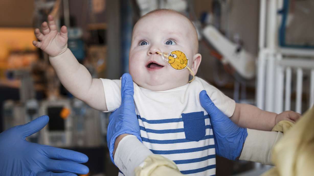 KJ Muldoon after a follow up dose of an experimental gene editing treatment at the hospital in April. Researchers said the Pennsylvania boy is among the first to be successfully treated with a custom gene editing therapy.