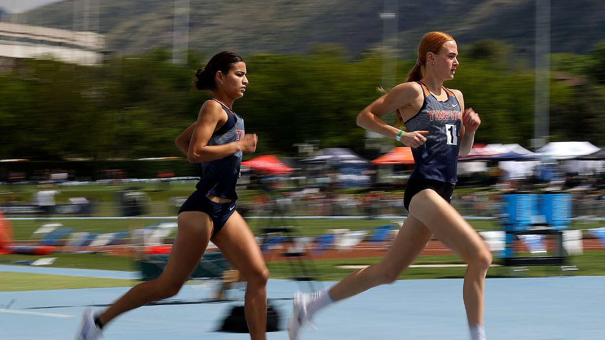 Timpview’s Lily Alder and Jane Hedengren compete during the 5A high school state track meet in Provo on May 15. Hedengren recently secured her "GOAT" status at the Nike Outdoor Nationals, while teammate Alder proved her ascension is just getting started.