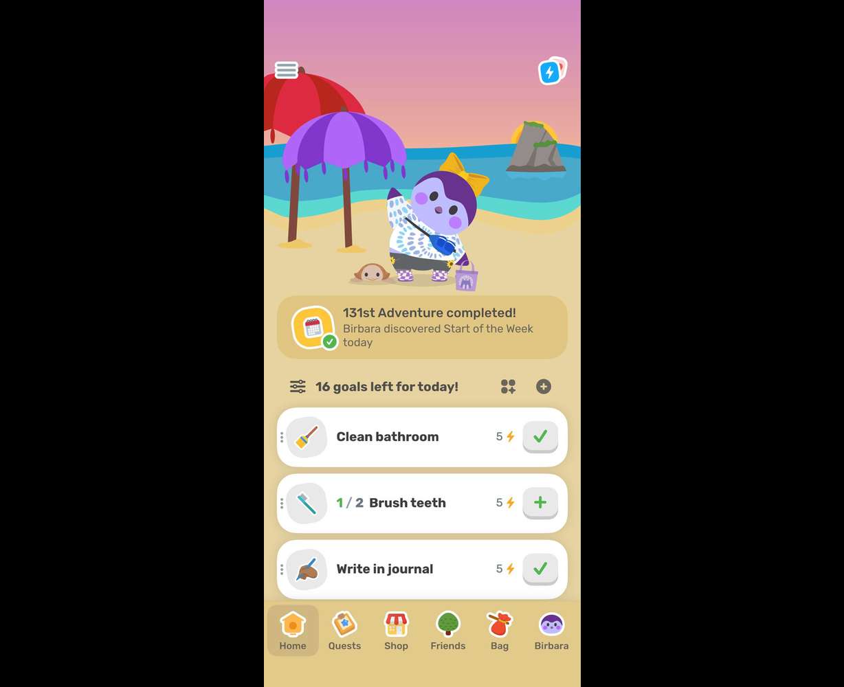 The Finch app is a gamified habit and goal tracker that helps users with self-care by taking care of a bird.
