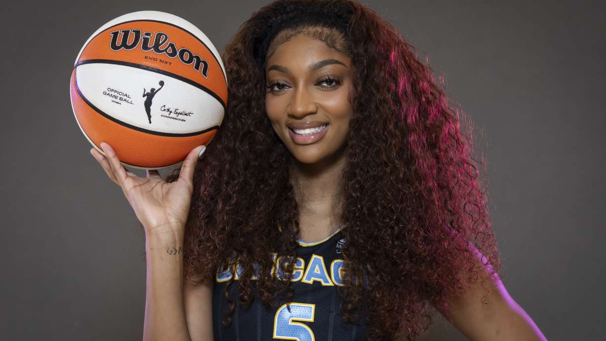Chicago Sky's Angel Reese poses for a portrait during the WNBA basketball team's media day at Intentional Sports on the West Side, Monday, May 12, 2025, in Chicago.