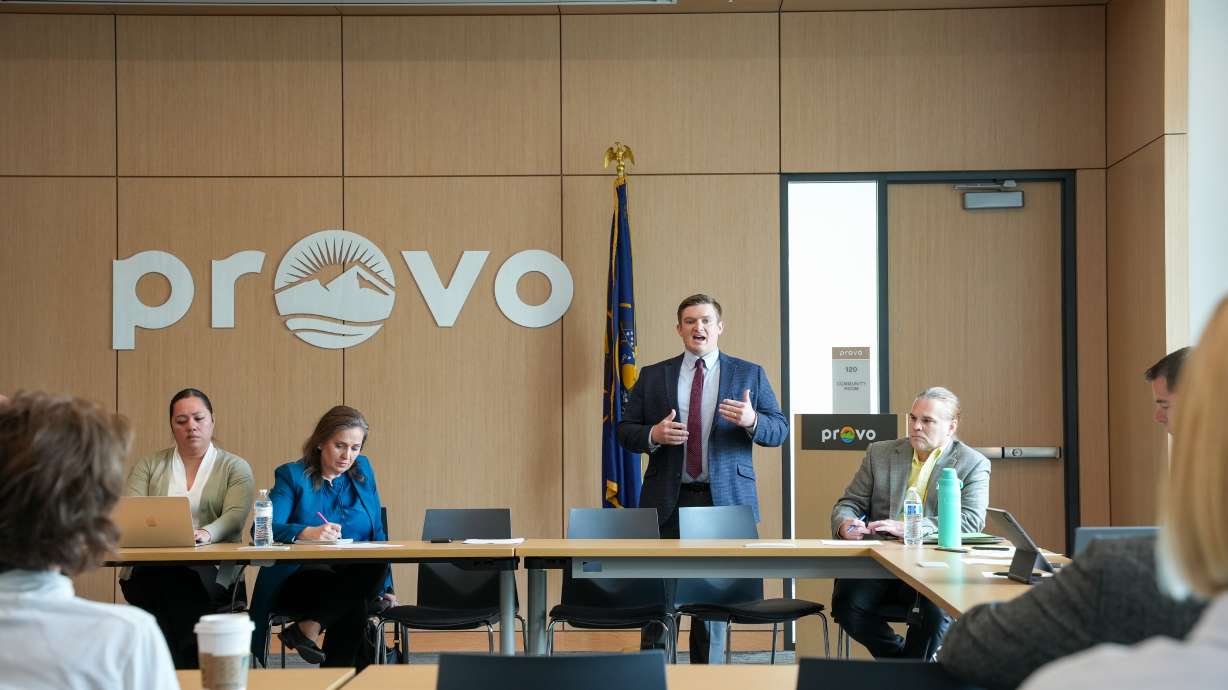 Utah Rep. Tyler Clancy, R-Pleasant Grove, begins a meeting of the new Informal Working Group for Violence Prevention in Utah at Provo City Hall on Friday.