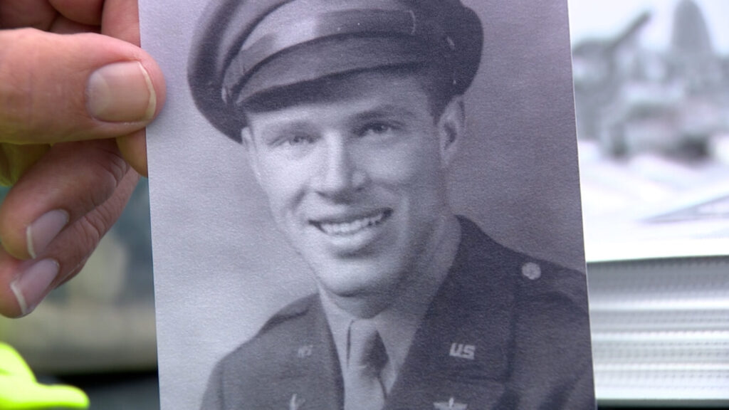 A photo of 1st Lt. George "Frankie" Wilson, killed in France during WWII in the crash of his B-17. His remains, recovered in France, were recently identified and will be buried on July 8, 2025, in a Bountiful cemetery.