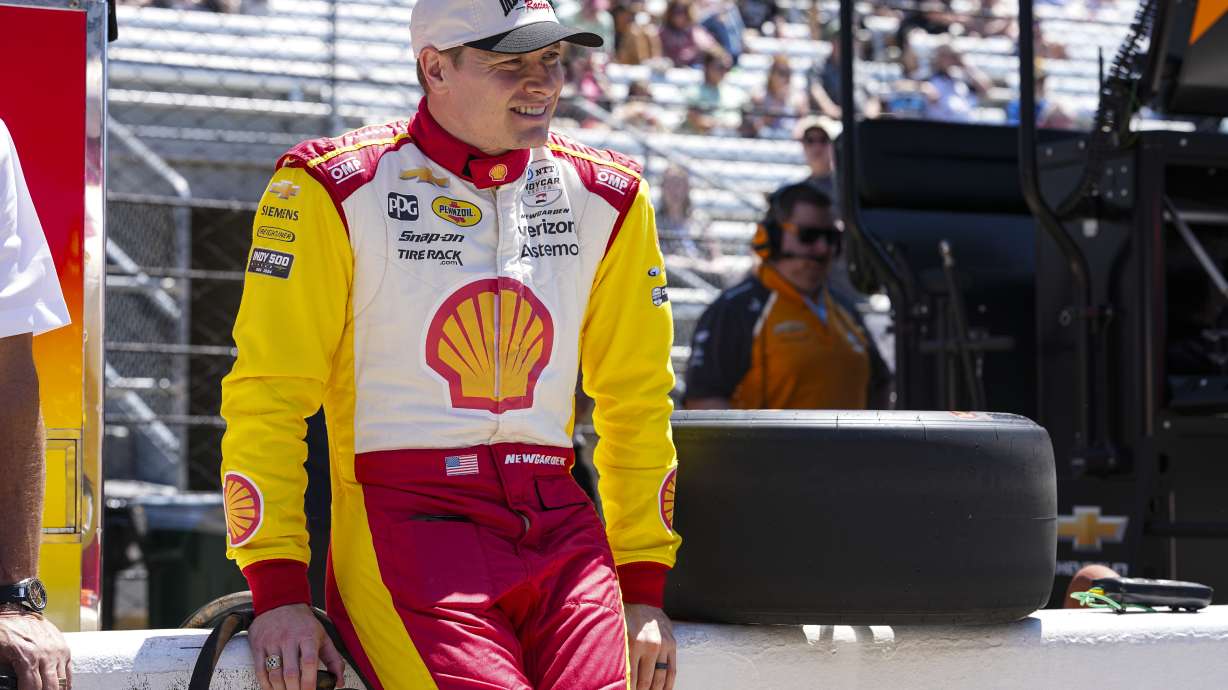 Josef Newgarden waits for the start of practice for the Indianapolis 500 auto race at Indianapolis Motor Speedway in Indianapolis, Sunday, May 18, 2025.