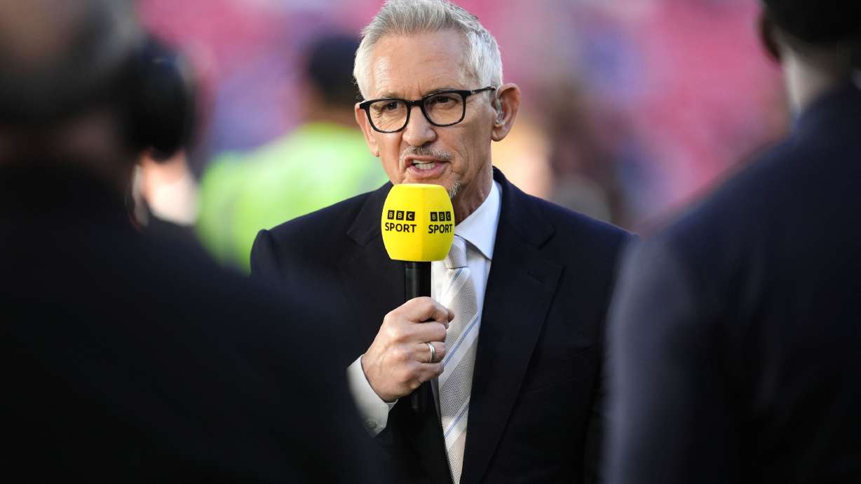 BBC Sports pundit Gary Lineker speaks following the FA Cup final soccer match at Wembley Stadium, London, Saturday May 17, 2025.