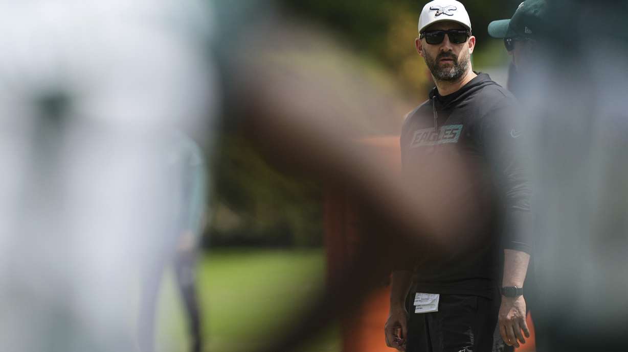 Philadelphia Eagles head coach Nick Sirianni looks on during the NFL football team's rookie minicamp in Philadelphia, Friday, May 2, 2025.