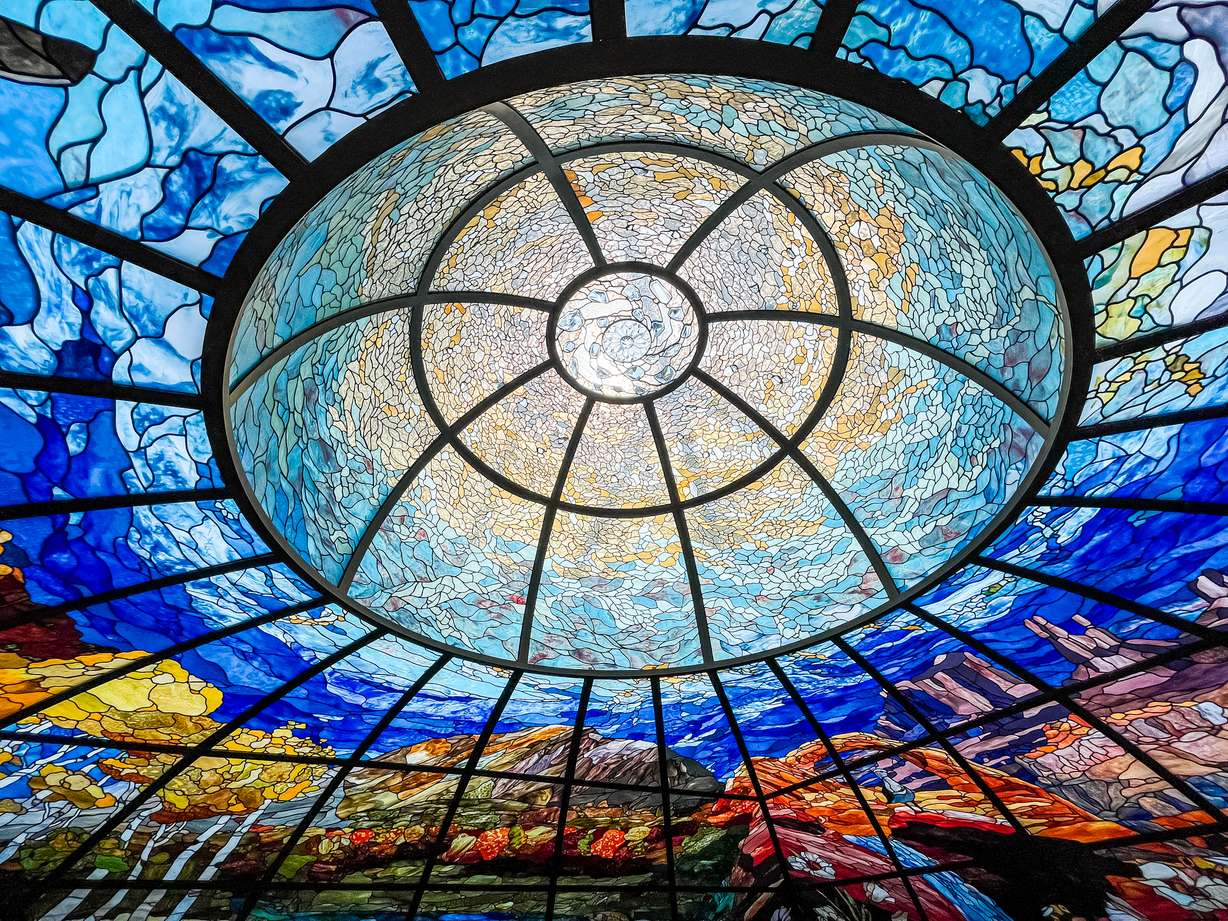 A massive new stained glass feature at the top of the North Capitol Building is pictured on Monday. The $1.6 million piece was installed earlier this month.