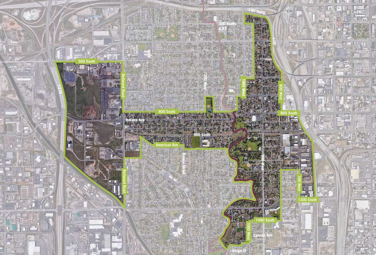 A map of the 9-Line Project Area. Both properties the Salt Lake City Community Reinvestment Agency is looking to acquire are located within the area.