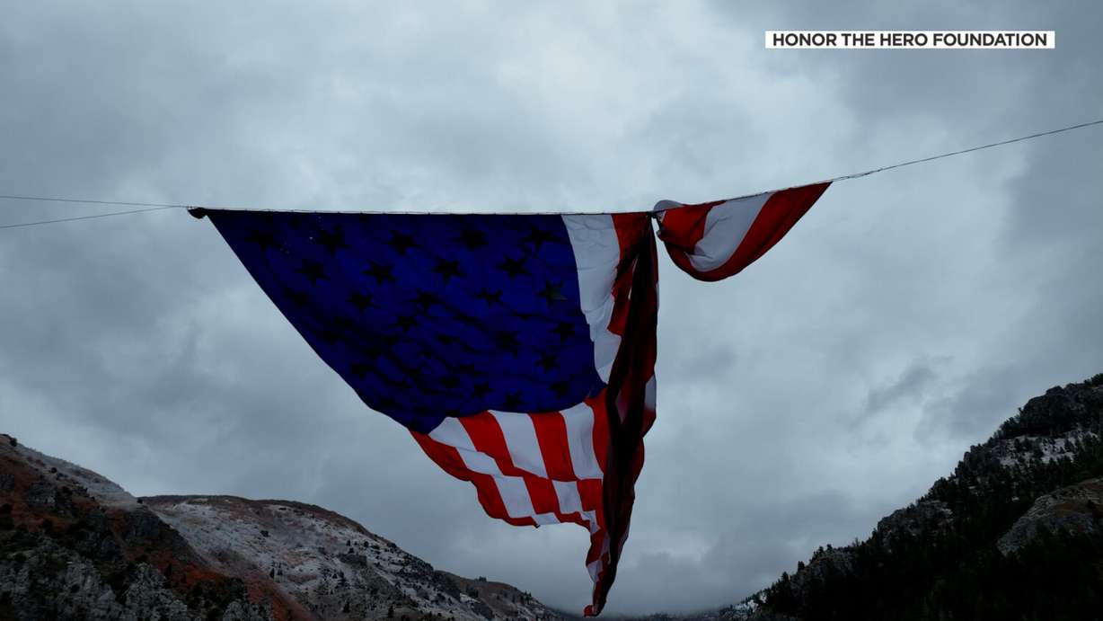 A giant U.S. flag called "The Major" was damaged in a storm on Nov. 12, 2024.