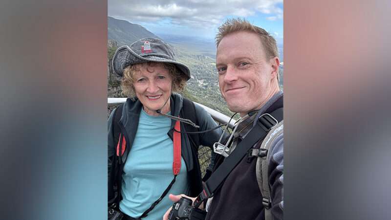 Marilyn Koolstra, left, and Uinta Triangle host Dave Cawley stand at The Pinnacle in Grampians (Gariwerd) National Park, Australia, on Jan. 21, 2024.