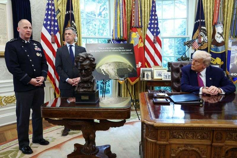 Space Force Vice Chief of Space Operations General Michael Guetlein speaks as President Donald Trump makes an announcement regarding the Golden Dome missile defense shield in the Oval Office of the White House in Washington, Tuesday.