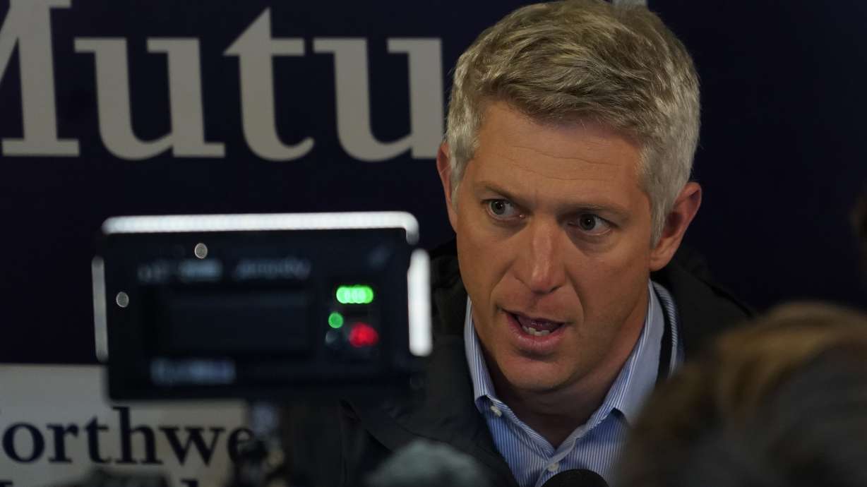 Mike Elias, executive vice president and general manager for the Baltimore Orioles, speaks to the media before a baseball game against the Milwaukee Brewers, Tuesday, May 20, 2025, in Milwaukee.