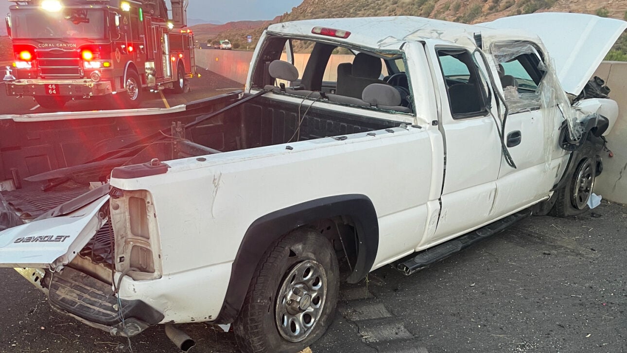 Rollover on I-15 in Leeds leaves woman hospitalized; truck reported stolen, UHP says