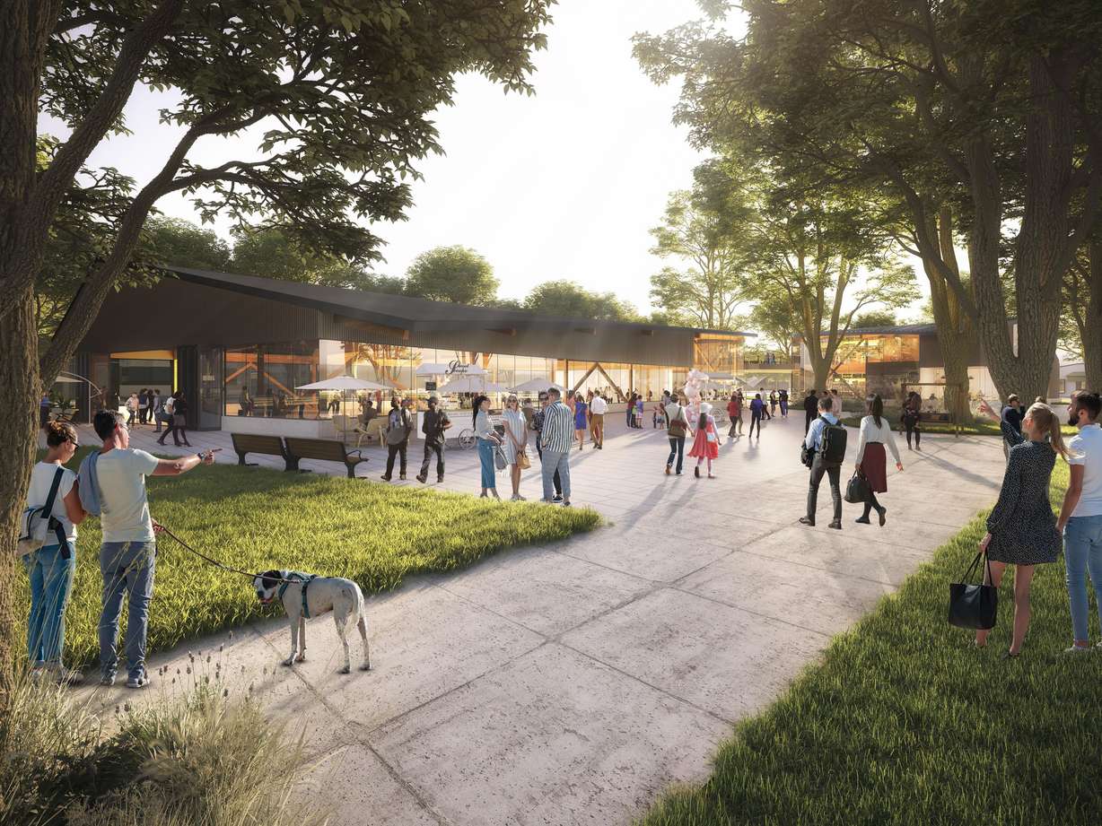 An artist rendering of a proposed public market building that could be constructed at Pioneer Park. Salt Lake City officials said Thursday that it would help turn the Salt Lake City Downtown Farmers Market into a year-round event.