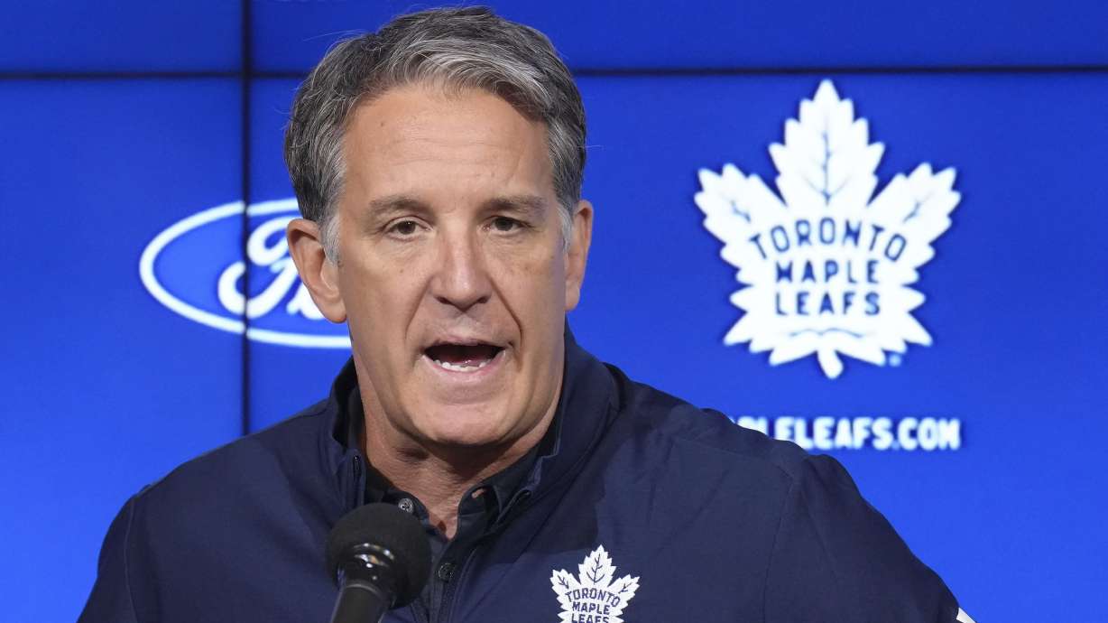 FILE - Brendan Shanahan, president and alternate governor for the Toronto Maple Leafs, speaks to the media during a press conference at the start of the NHL hockey team's training camp in Toronto, Wednesday, Sept. 18, 2024.