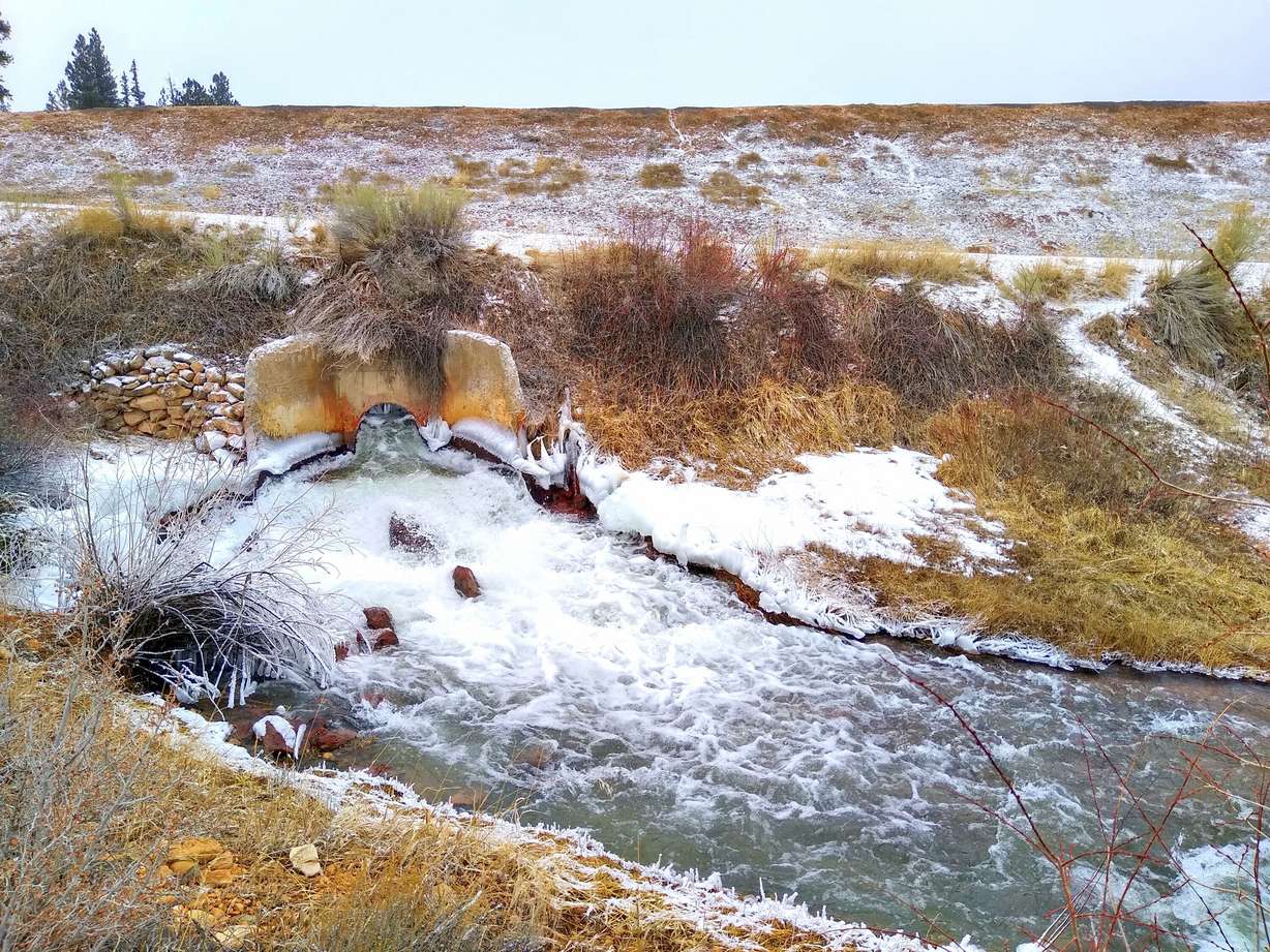 The outlet gate at Tropic Reservoir flowing at max capacity on Feb. 13.