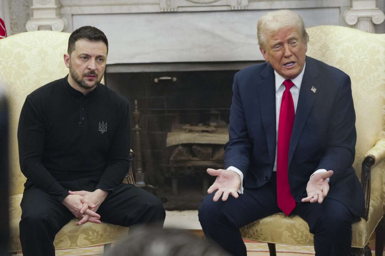 President Donald Trump, right, meets with Ukrainian President Volodymyr Zelenskyy in the Oval Office at the White House, Feb. 28, in Washington.