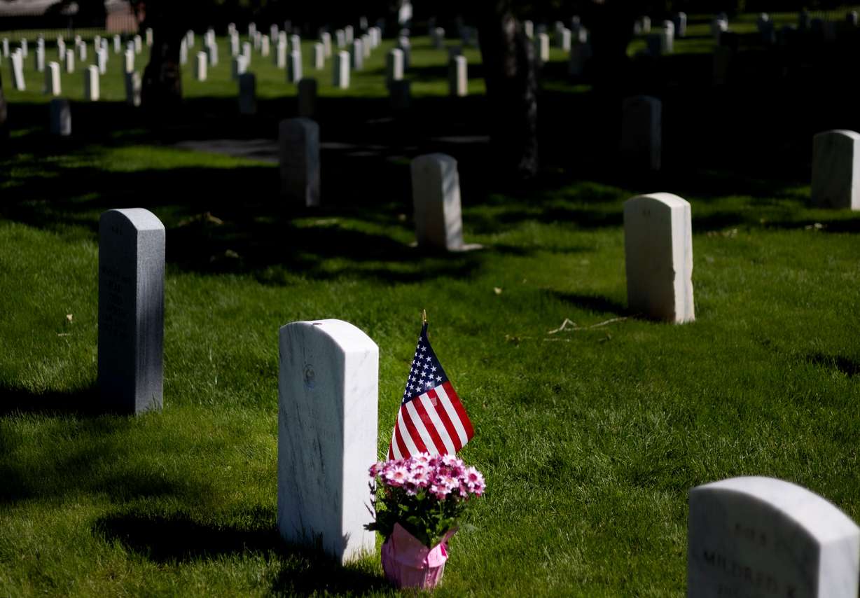 Monuments in the Fort Douglas Post Cemetery are pictured in Salt Lake City on Wednesday.
