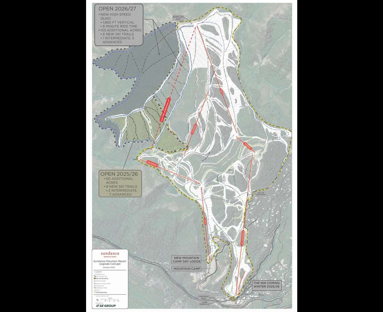 The centerpiece of the plan is a new high-speed quad lift on the backside of the mountain to be constructed over the next two years. Dubbed the Electric Horseman Express, the lift will open 105 acres of skiing and snowboarding with a six-minute ride ascending 1,850 vertical feet. It's scheduled to open for the 2026-27 season.