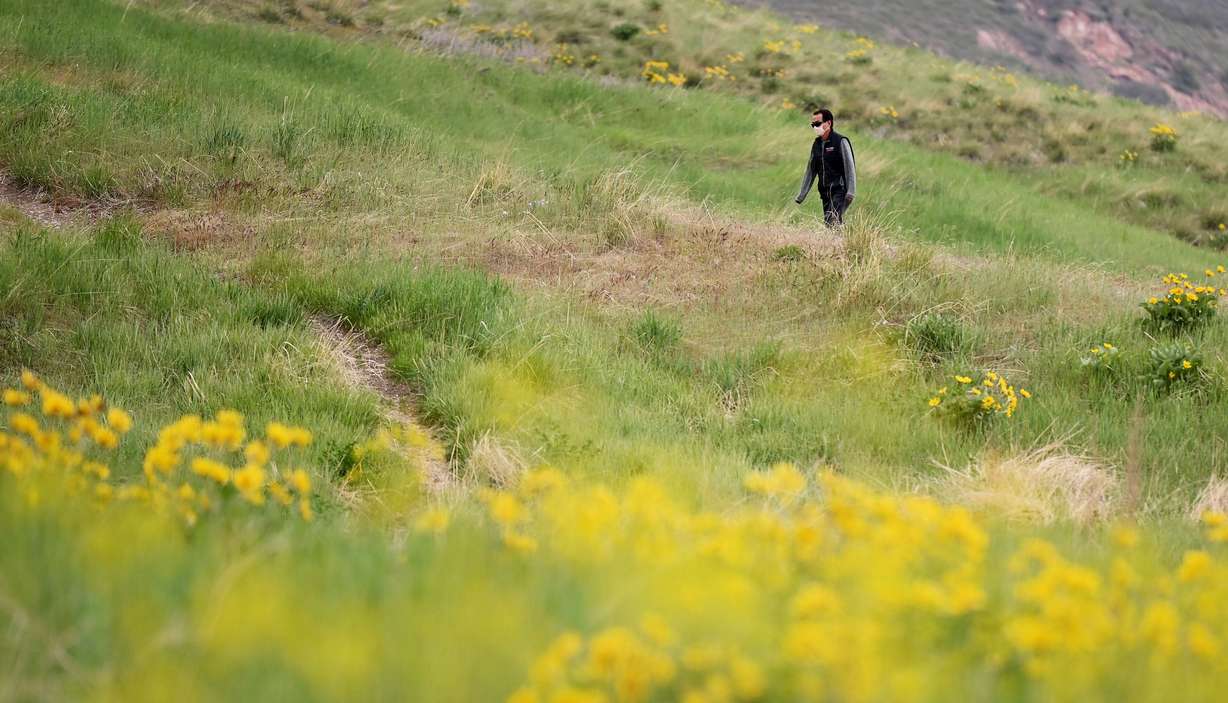 A man takes a hike near the Bonneville Shoreline Trail on May 5.