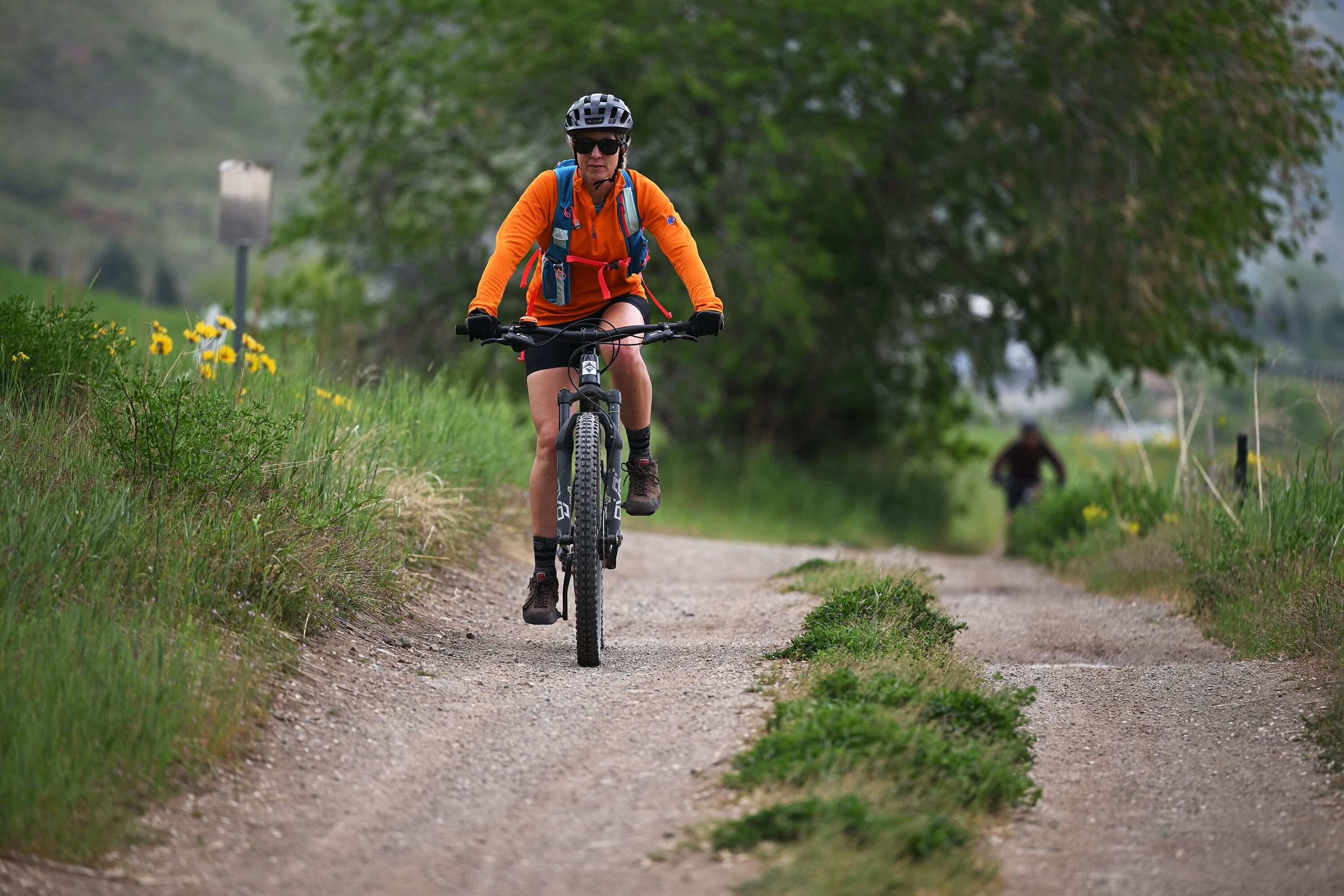 Jen Hollingsworth rides her bike along the Bonneville Shoreline Trail on May 5.
