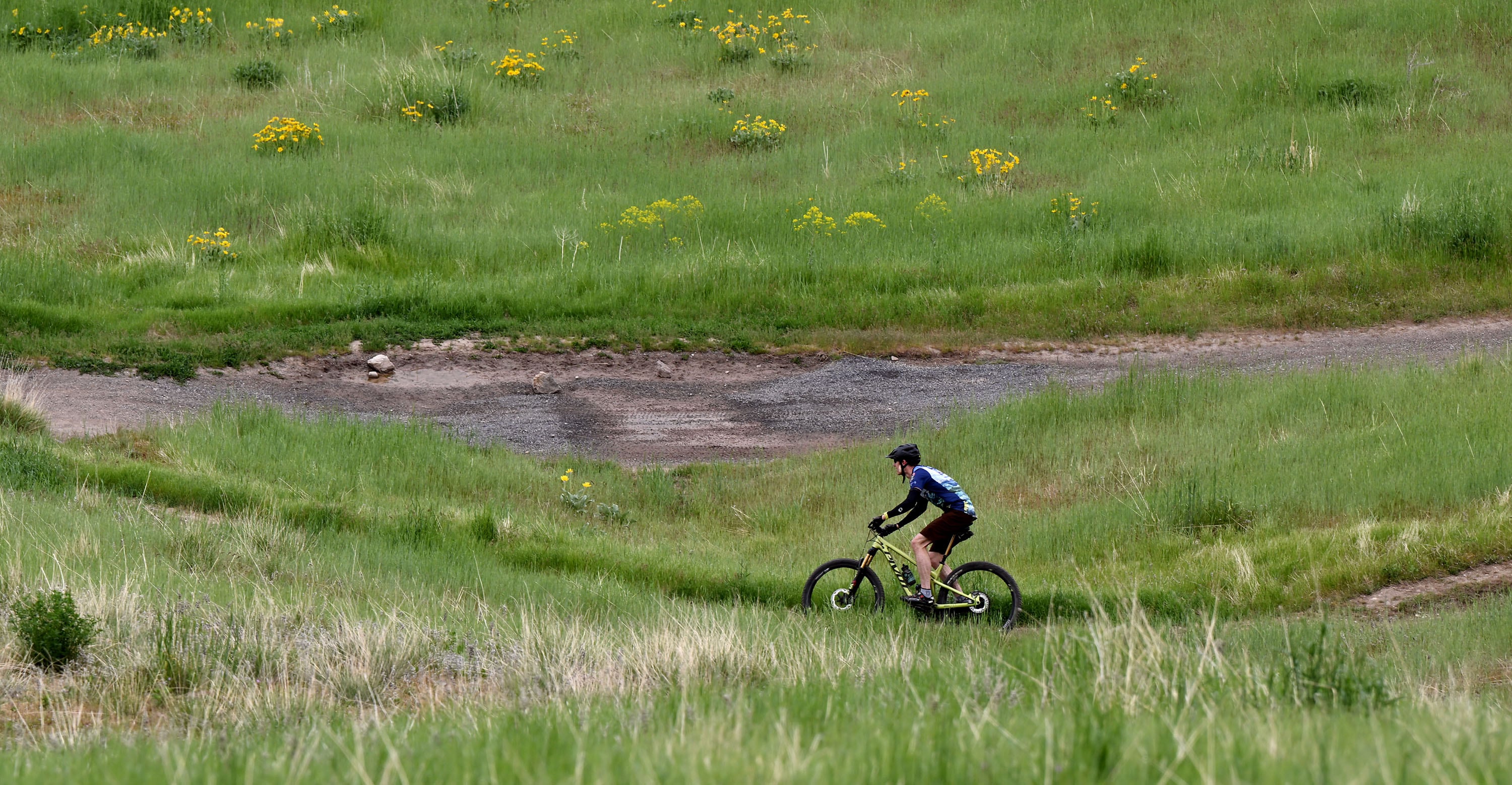 A biker rides on the Bonneville Shoreline Trail on May 5.