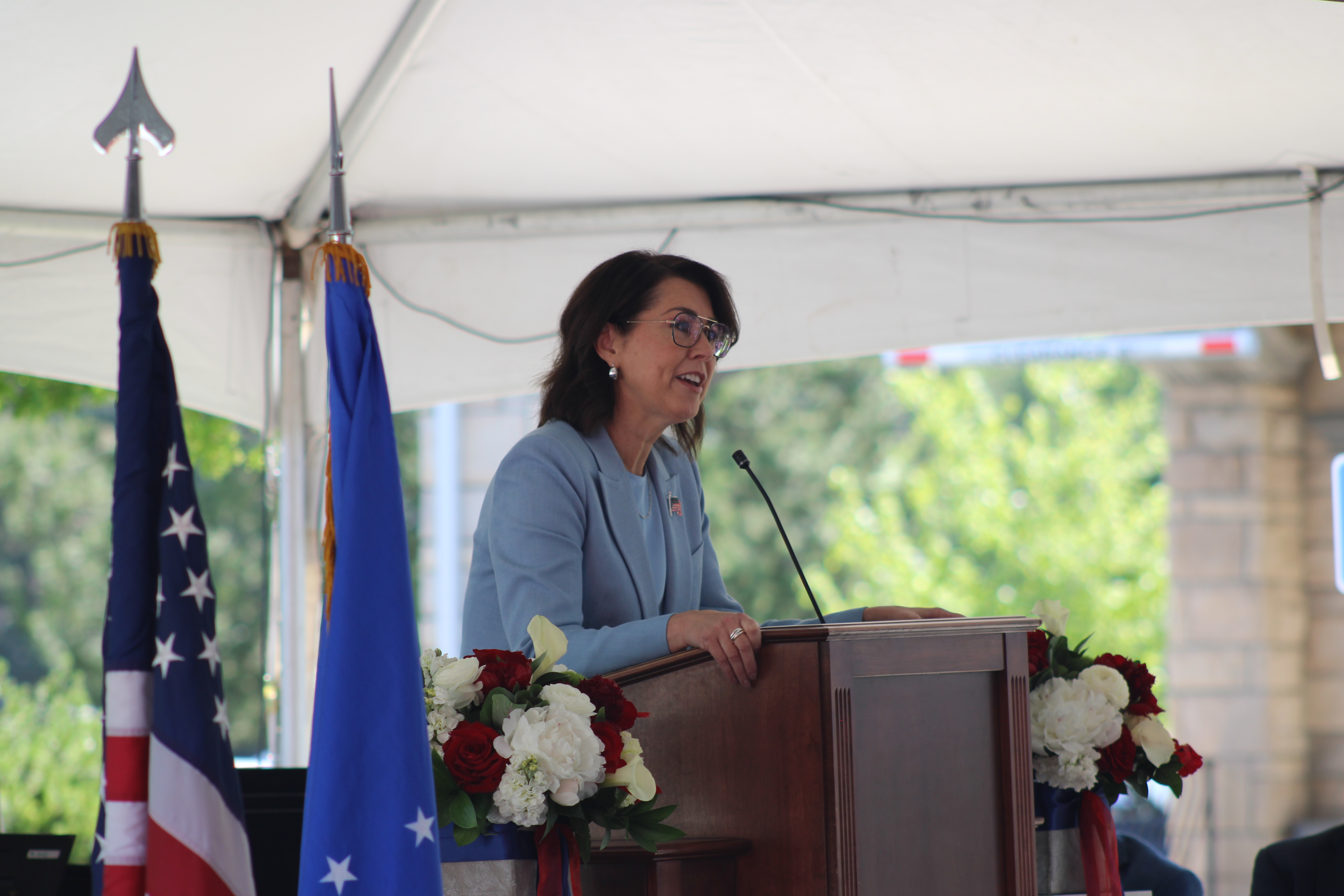 Utah Lt. Gov. Deidre Henderson speaks at a Memorial Day service in Sandy on Monday.
