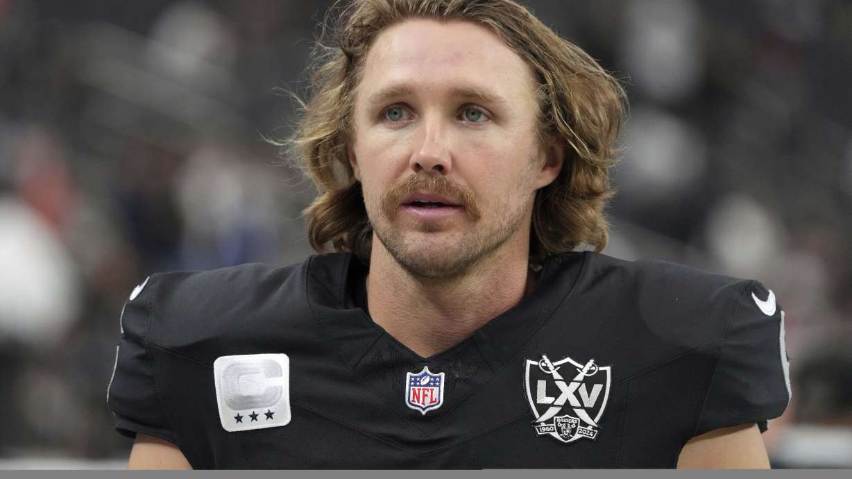 FILE - Las Vegas Raiders punter AJ Cole (6) warms before an NFL football game against the Denver Broncos, Sunday, Nov. 24, 2024, in Las Vegas.