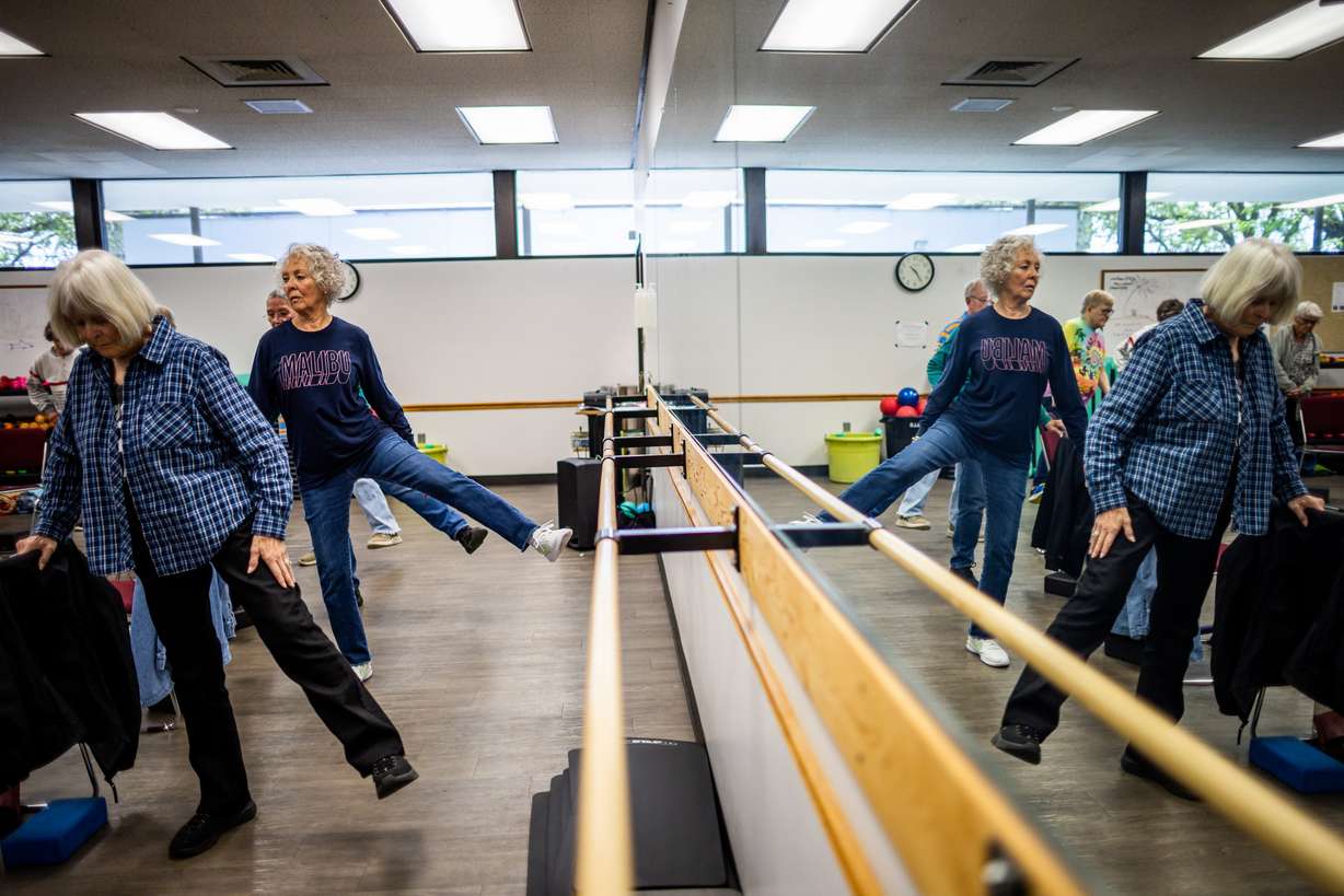 People participate in an overall fitness class targeted toward senior adults at the Murray City Senior Recreation Center on Tuesday.