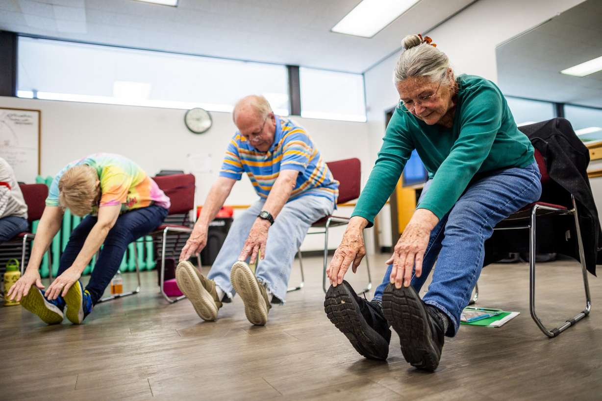 People participate in an overall fitness class targeted toward senior adults at the Murray City Senior Recreation Center on Tuesday.