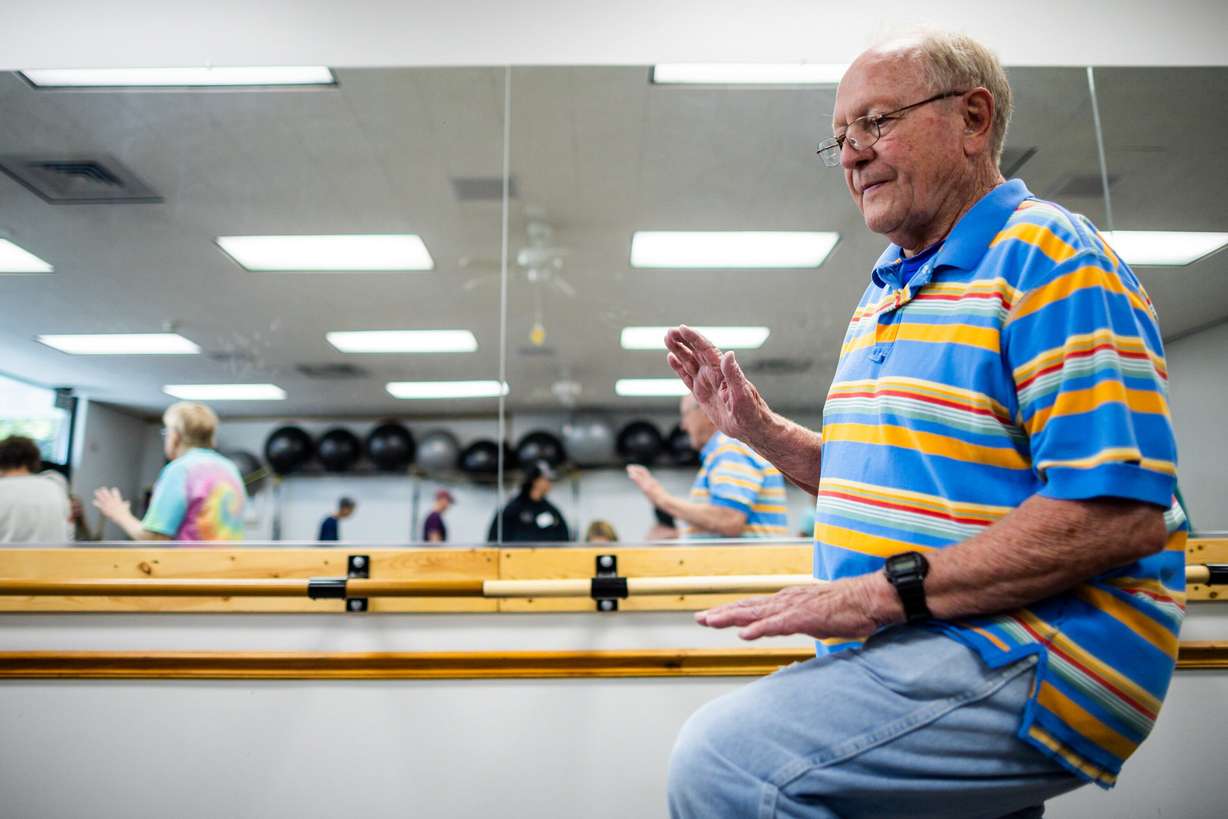 Frank Bradford participates in an overall fitness class targeted toward senior adults at the Murray City Senior Recreation Center on Tuesday.