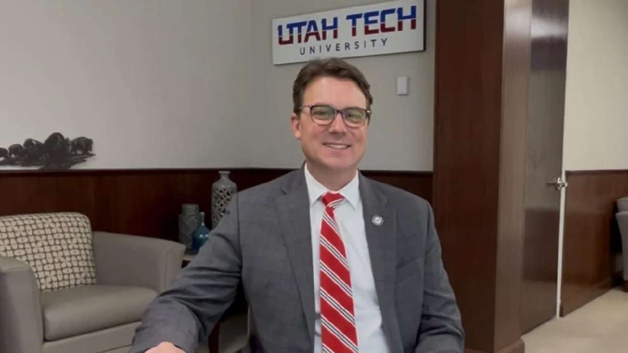 Utah Tech University President Shane B. Smeed sits in his office in St. George, May 22. The last several weeks have been busy, as he participated in campus ceremonies and helped to prepare a contentious financial proposal for the state government.