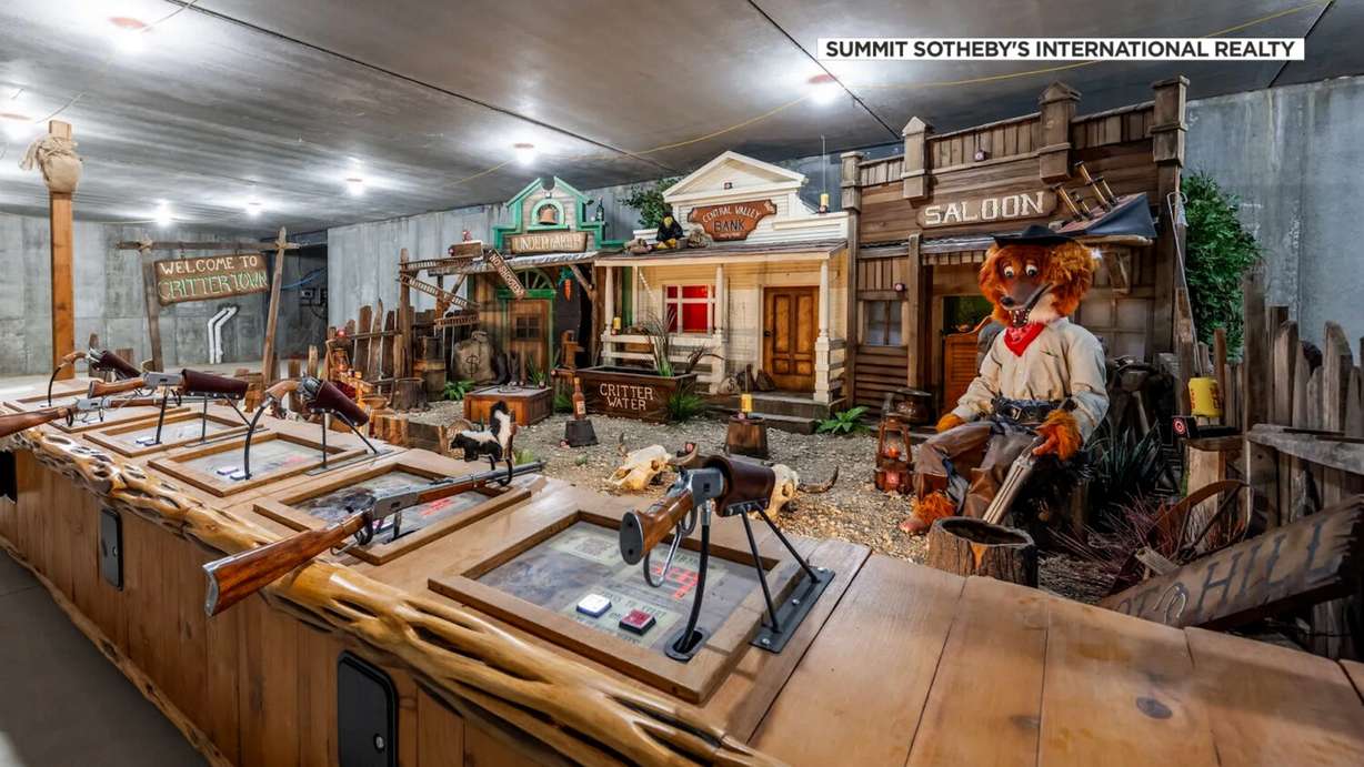A mansion up for auction in Hyrum includes a basement shooting gallery arcade.