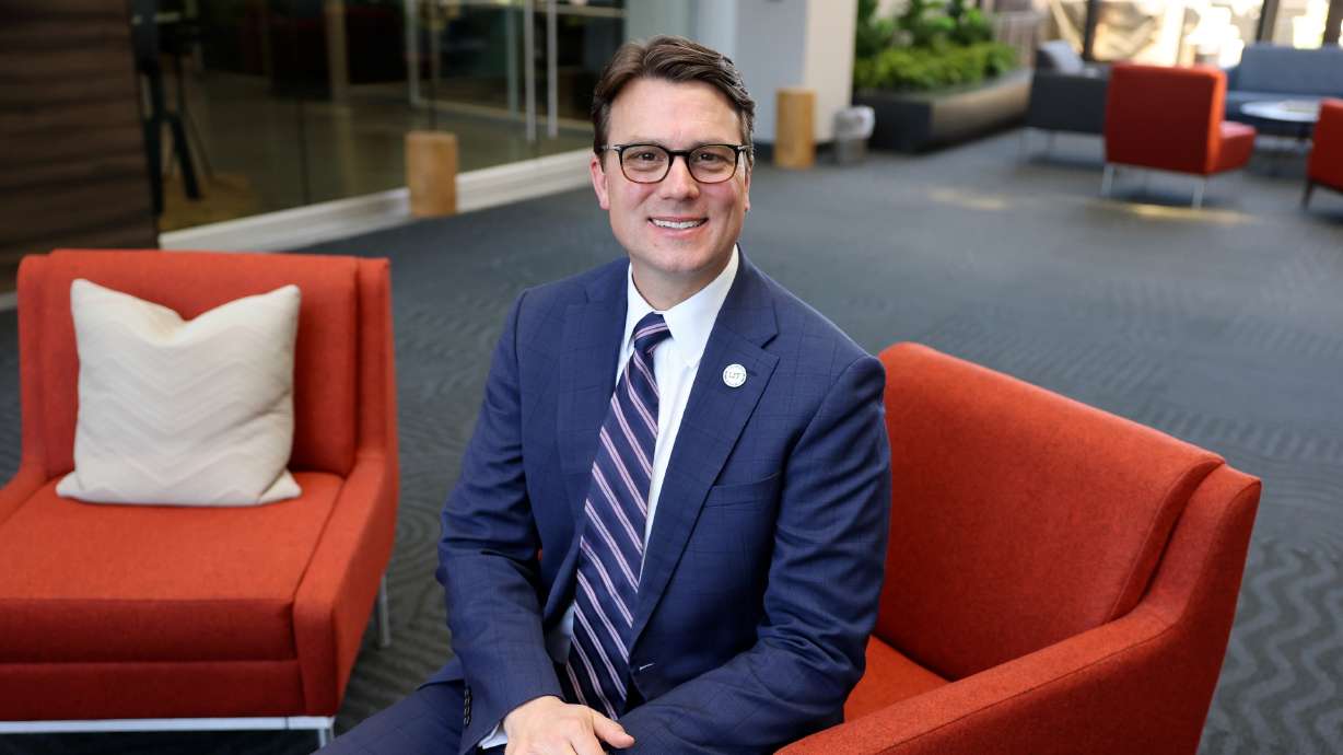 Utah Tech University President Shane Smeed poses for a portrait in Salt Lake City on May 21. The school's 19th president believes Utah Tech's opportunities extend beyond affordability and program growth.