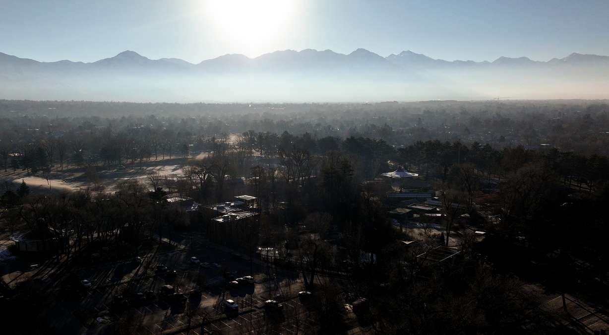 Smog settles over Liberty Park and the Salt Lake Valley on Jan. 29.