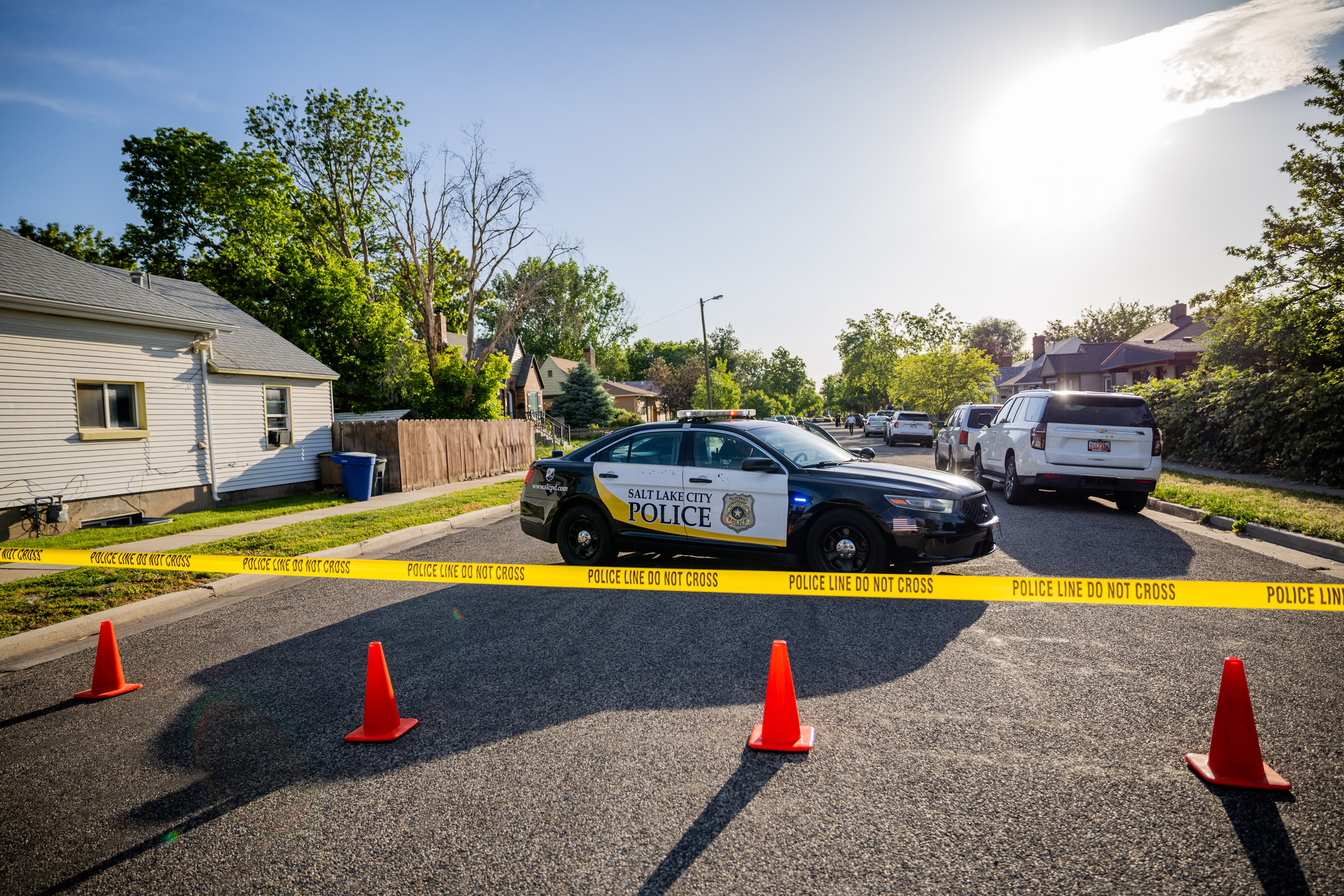 Salt Lake City police officers work the scene where a young child died from being run over by a vehicle near 350 E. Wilson Ave in Salt Lake City on Thursday, May 29, 2025.