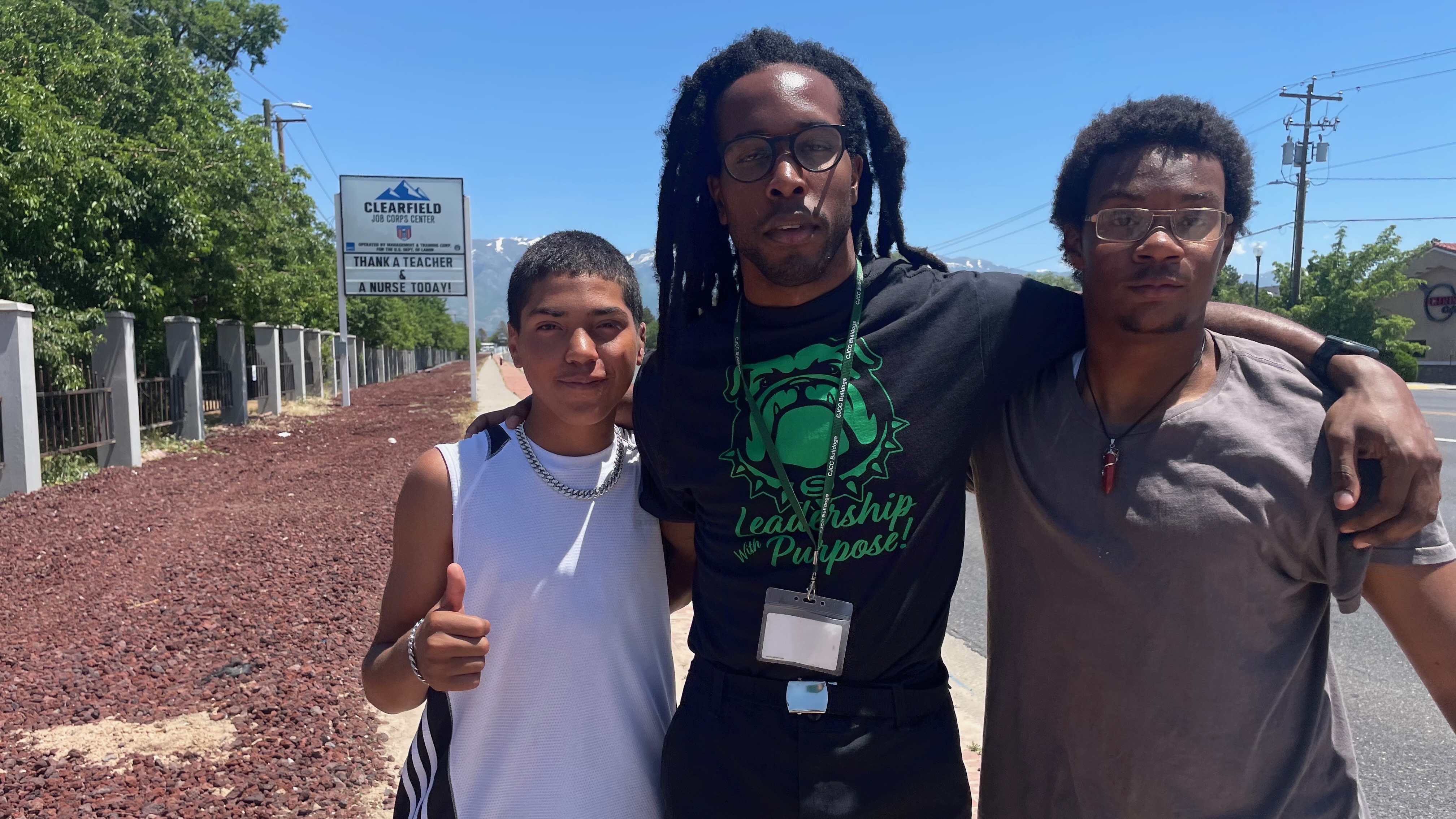 Clearfield Job Corps students Adrian Asencio, left, Wayne Summerset and Jaiydin Watley outside the school on Friday, a day after federal officials said it and 98 other Job Corps programs will be shuttered.