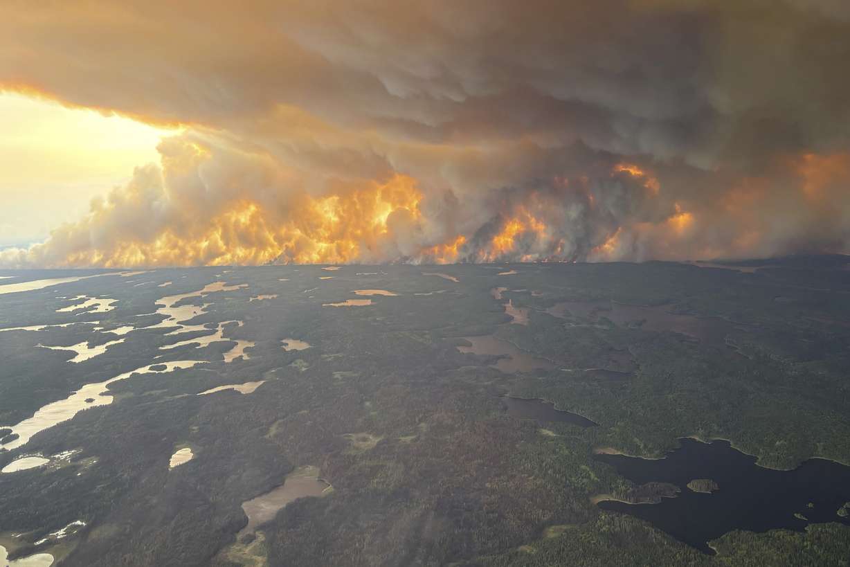 Wildfires in Flin Flon, Manitoba, Canada on May 27. Most of the smoke affecting the Midwest is coming from fires northwest of Winnipeg.