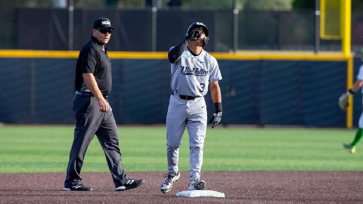 Utah Valley's Jimmy De Anda went 2-for-4 with a double and three RBI to help the Wolverines stun No. 12 Oregon, 6-5 in an NCAA baseball regional, Saturday, May 30, 2025 at PK Park in Eugene, Oregon.