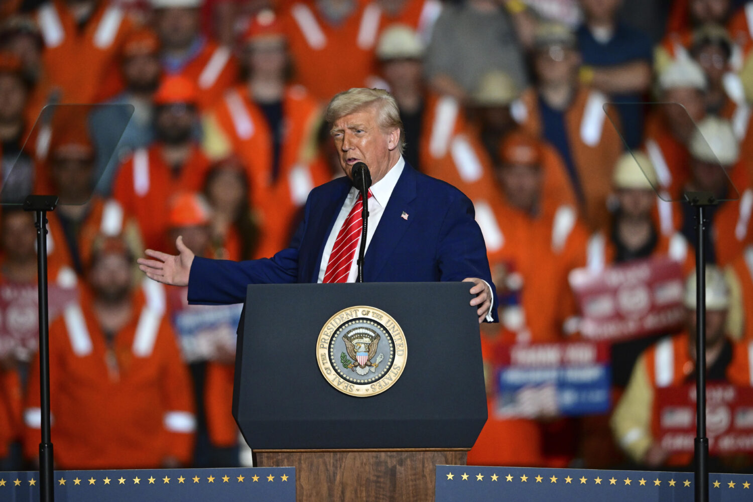 President Donald Trump speaks at the U.S. Steel Mon Valley Works-Irvin Plant, Friday, in West Mifflin, Pa. His administration wants to shut down a program that allows people from several countries to come to the U.S. temporarily.