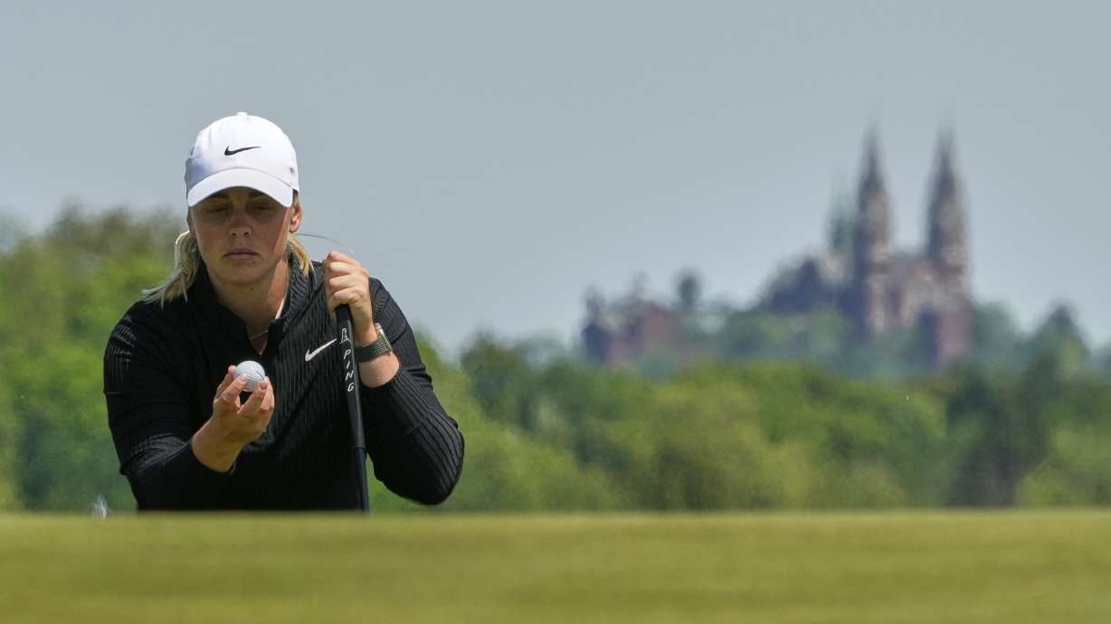 Maja Stark, of Sweden, putts on the seventh hole during the third round of the U.S. Women's Open golf tournament at Erin Hills Saturday, May 31, 2025, in Erin, Wis.