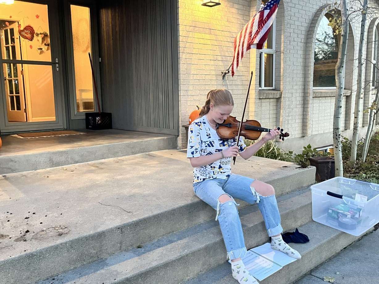 Ruby Thackery plays the violin, in an undated photo.
