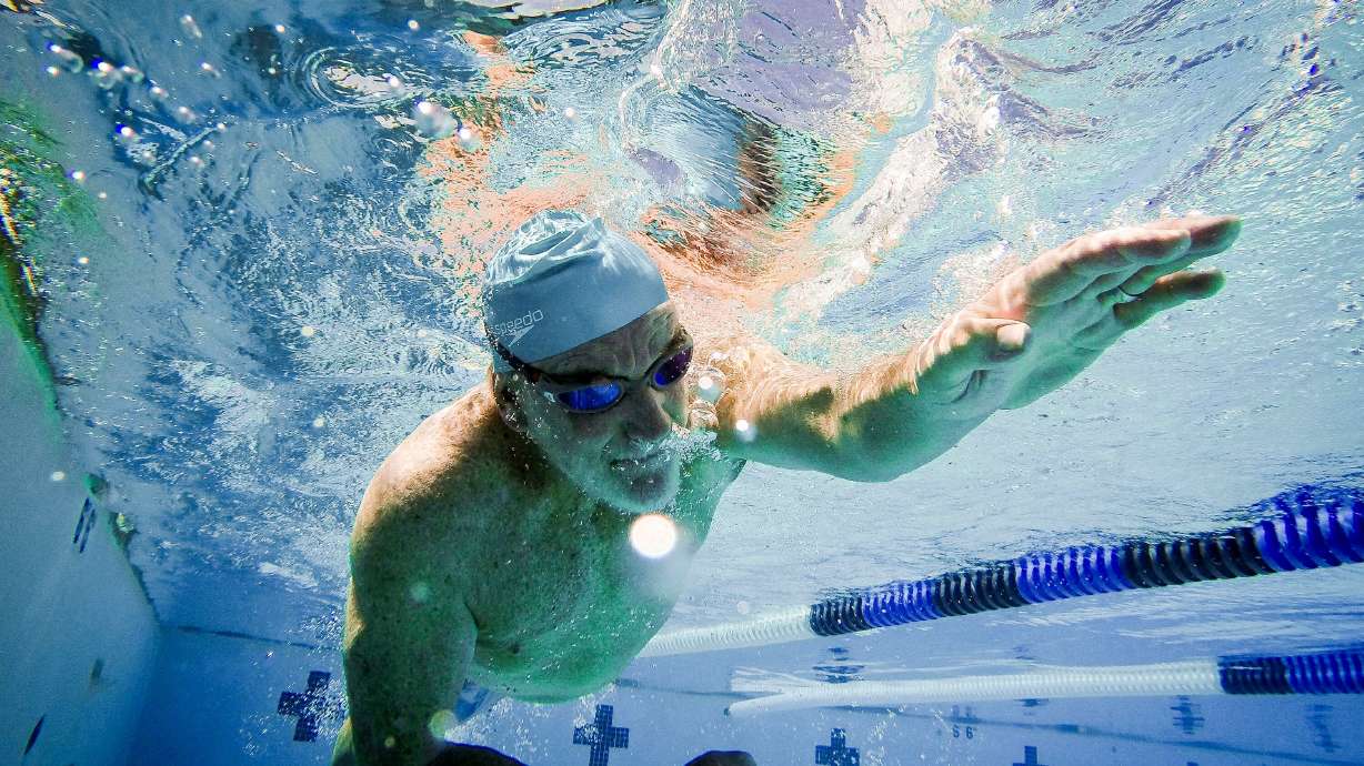 Joe Horton, of Murray, swims laps in the pool at the Sports Mall in Salt Lake City on May 28. Horton has swum past the 10,000-mile mark.