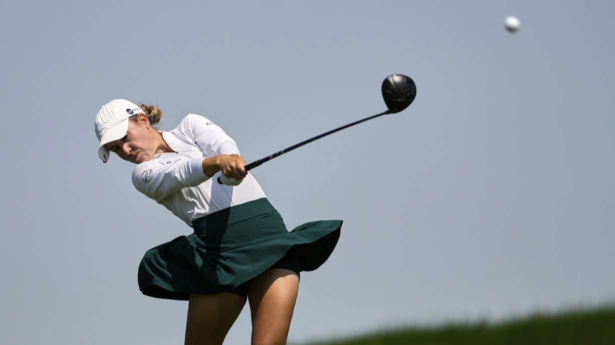 Chiara Tamburlini, of Switzerland, hits on the 12th hole during the third round of the U.S. Women's Open golf tournament at Erin Hills Saturday, May 31, 2025, in Erin, Wis.