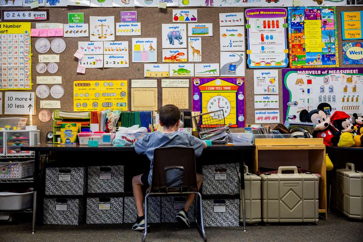 Students attend second grade class at Manti Elementary School in Manti on March 24.